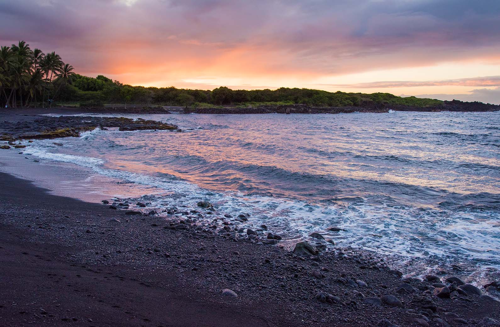 One of Hawai`i Island's Black Sand Beach